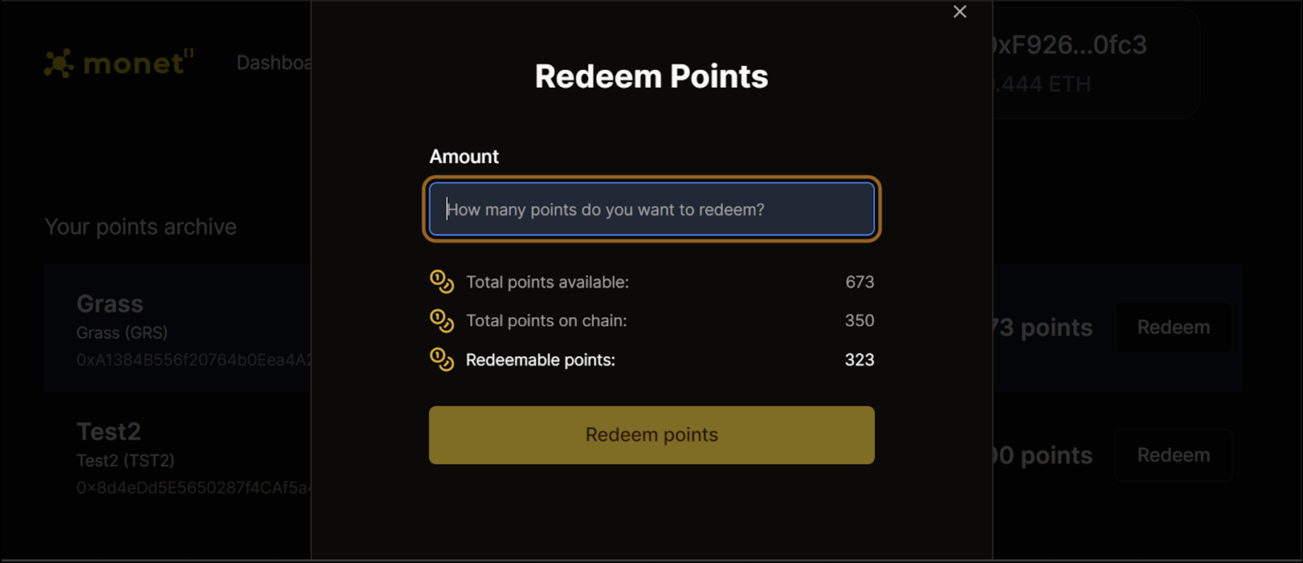 Redeem Dialog